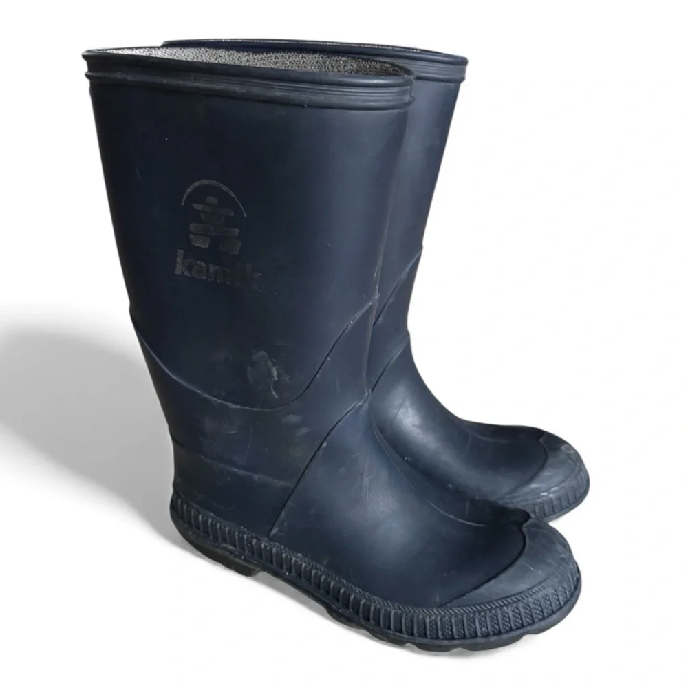 Kamik Waterproof Rubber Rain Boots Outdoor Winter School Navy Blue Kids Size 13